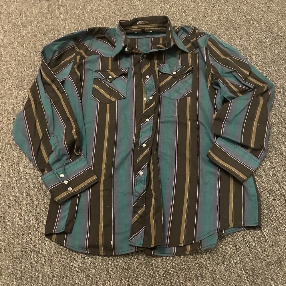 Authentic Youngbloods Men Western Pearl Snap Shirt Multicolor Stripes Size XL